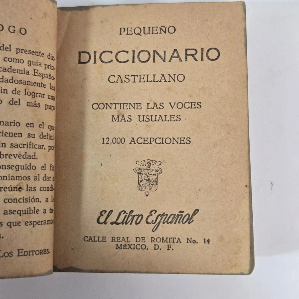 Vintage 1962 Spanish Miniature Pocket Dictionary Mexico El Libro Español Rare